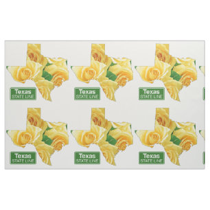 Texas Shape Yellow Rose And State Line Sign Fabric