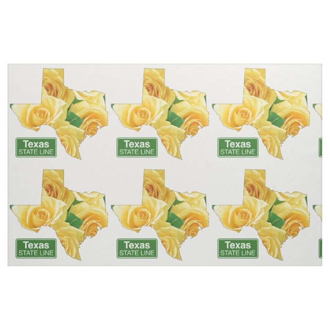 Texas Shape Yellow Rose And State Line Sign Fabric (Fat Quarter)