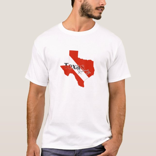 Texas Shaped Diving Flag Texan Scuba Diver T-Shirt (Front)