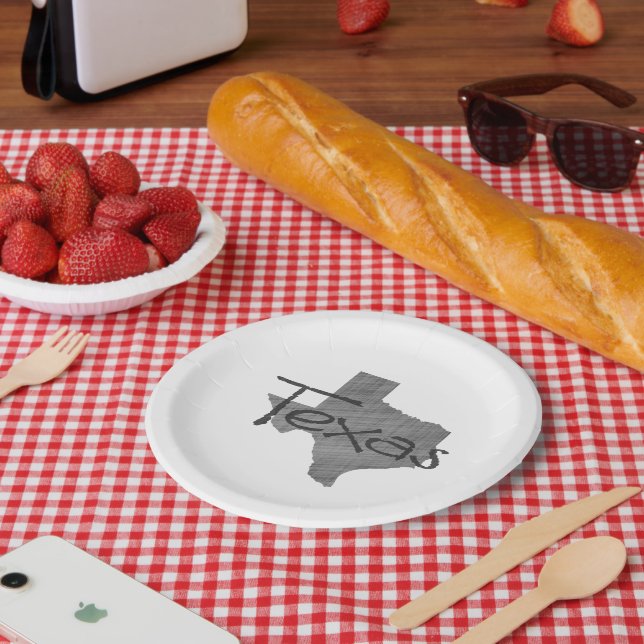 Texas Shaped Grey Lone Star Texan Chalkboard Paper Plate (Picnic)
