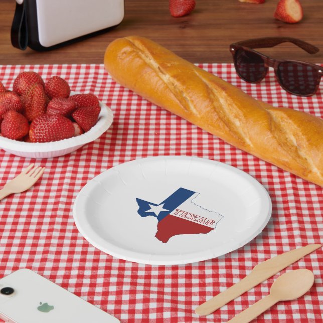 Texas Shaped Lone Star State Flag Texan Party Paper Plate (Picnic)