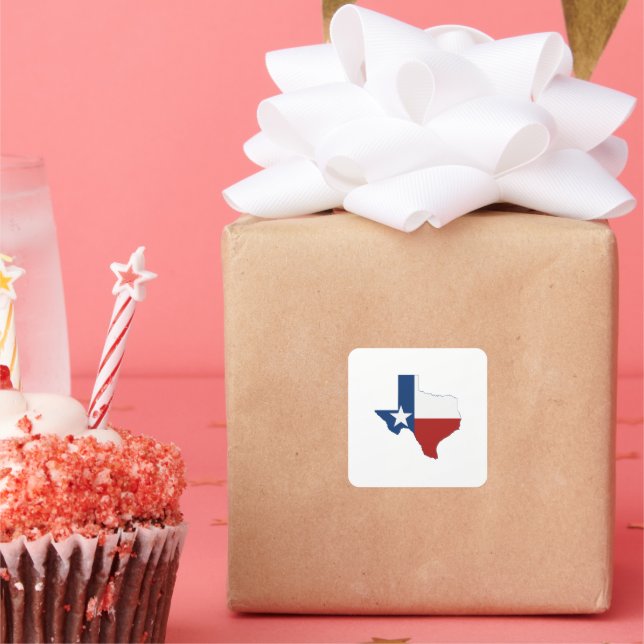 Texas Shaped State Flag Red White Blue Texan Star Square Sticker (Party)