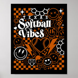 Texas Softll Vintage Mens Kids Team Retro Softll F Poster