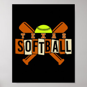 Texas Softll Vintage Mens Kids Team Retro Softll F Poster