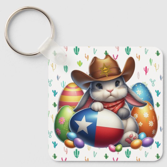 Texas/southwestern Easter bunny sheriff Key Ring (Front)