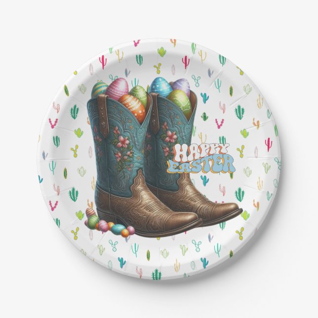 Texas/southwestern Easter egg boots  Paper Plate (Front)