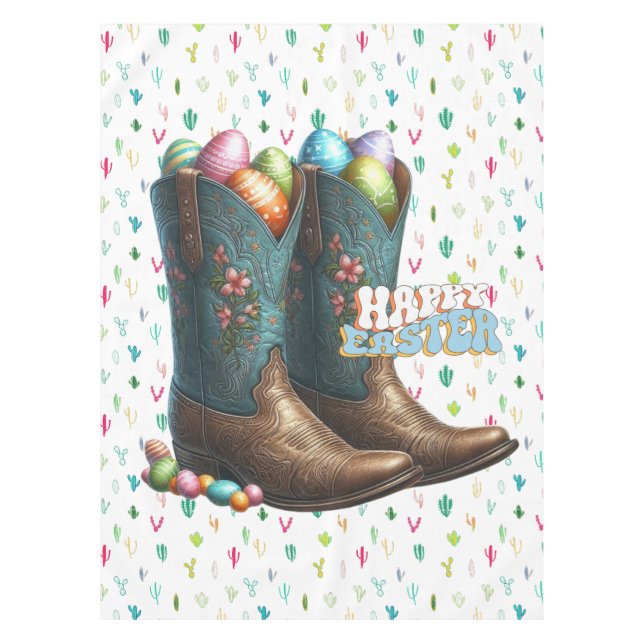 Texas/southwestern Easter egg boots  Tablecloth (Front)