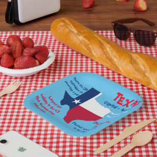 Texas Square Paper Party Plate Amazing Facts Fun