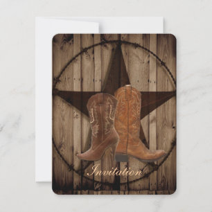 Texas Star Cowboy Boots  Country Western Wedding Invitation