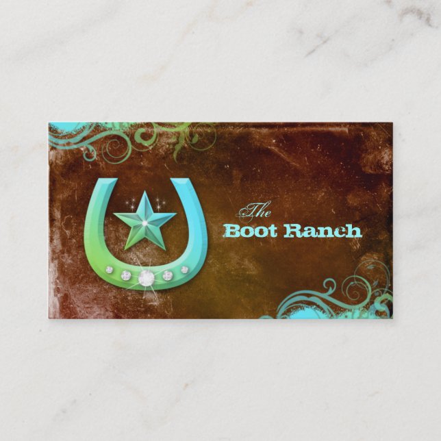 Texas Star Horseshoe Business Card Brown Blue (Front)