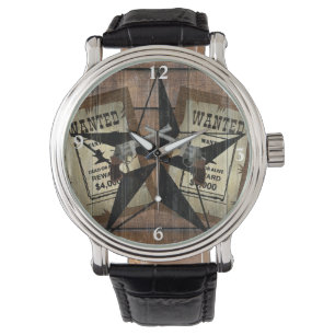 Texas Star Western Dual Pistols Wanted Sign Watch