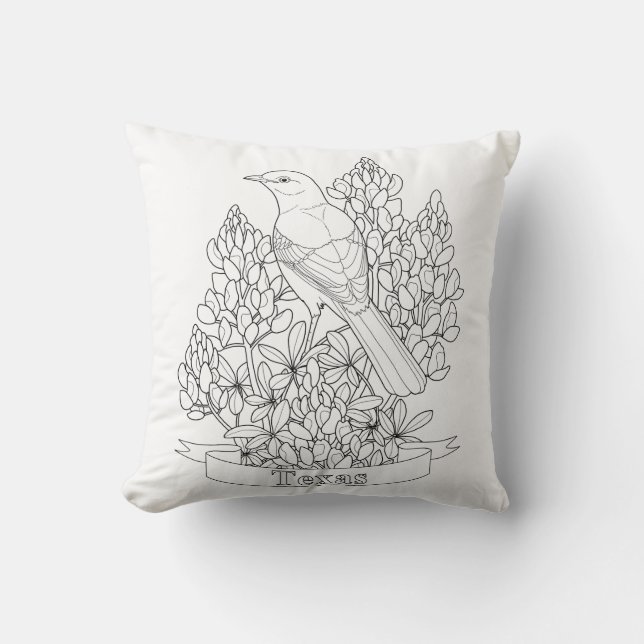 Texas State Bird & Flower Colouring Page Cushion (Front)