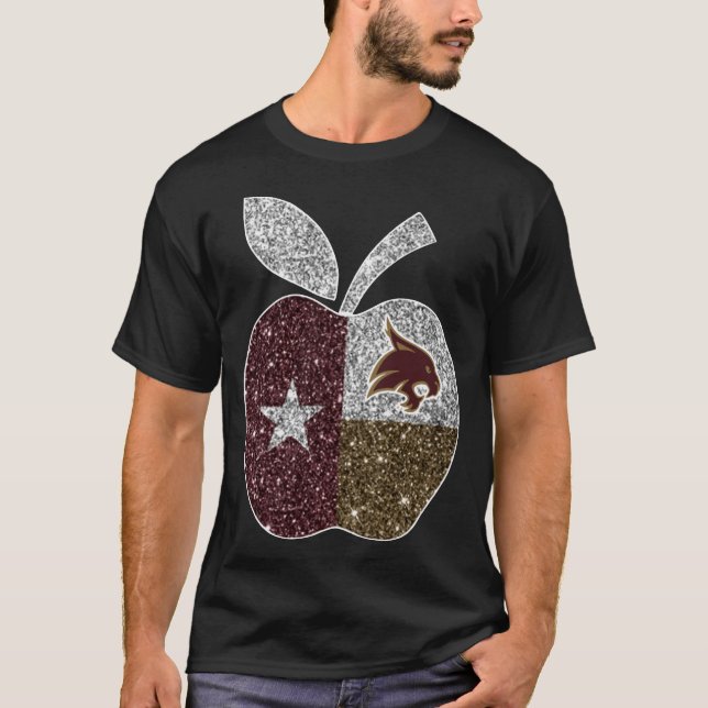 Texas State Bobcats Glitter Texas Flag Apple patri T-Shirt (Front)