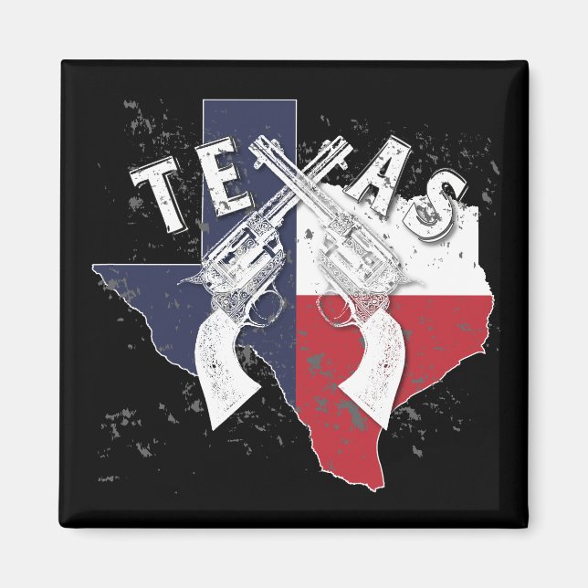 Texas State Crossed Pistols Souvenir Distressed Magnet (Front)