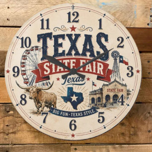 Texas State Fair Festival Western Carnival Large Clock