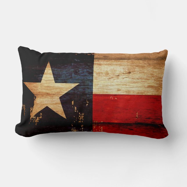 Texas State Flag in Rustic Wooden Grunge Look Lumbar Cushion (Front)