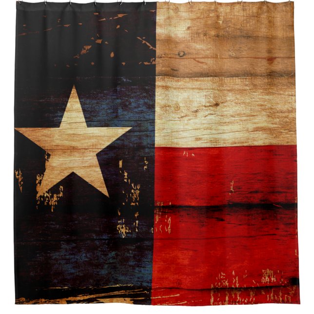 Texas State Flag in Rustic Wooden Grunge Look Shower Curtain (Front)