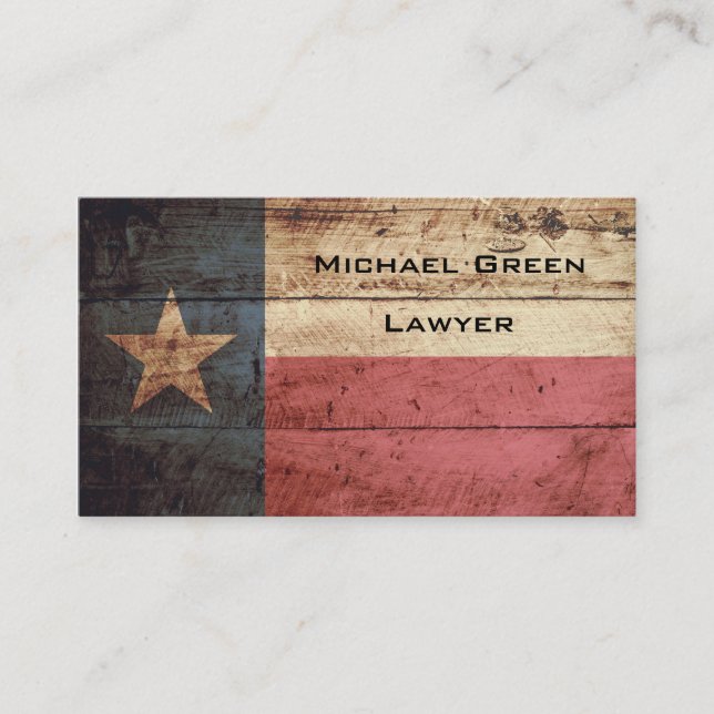 Texas State Flag on Old Wood Grain Business Card (Front)