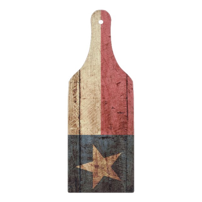 Texas State Flag on Old Wood Grain Cutting Board (Front)