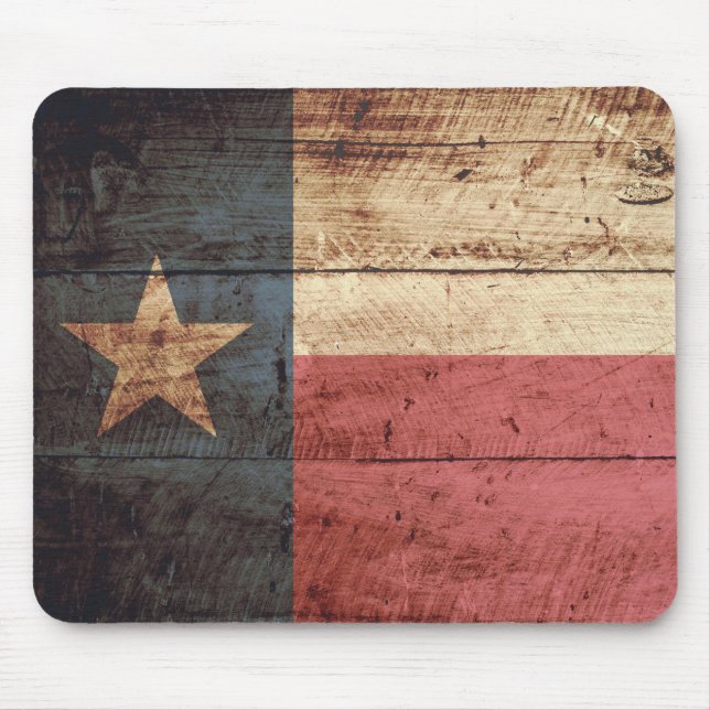 Texas State Flag on Old Wood Grain Mouse Mat (Front)