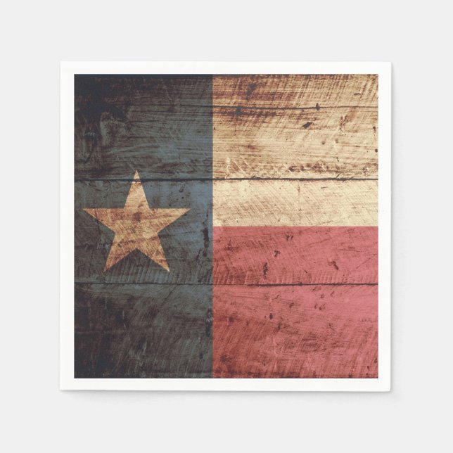 Texas State Flag on Old Wood Grain Napkin (Front)