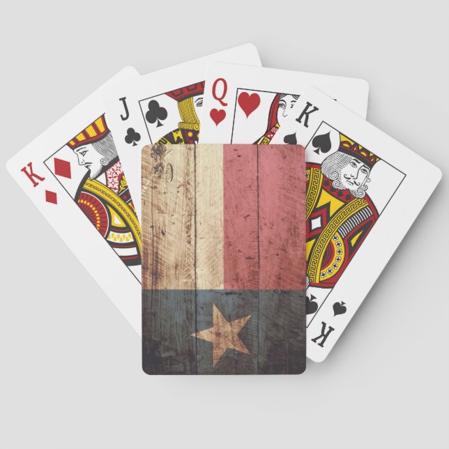 Texas State Flag on Old Wood Grain Playing Cards (Back)