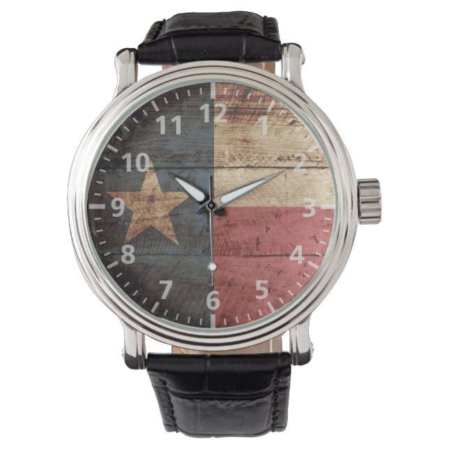 Texas State Flag on Old Wood Grain Watch (Front)
