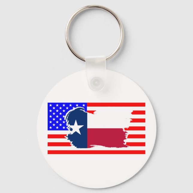 Texas State Flag Over The USA Flag Key Ring (Front)