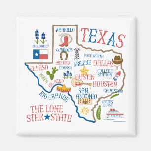 Texas State Landmarks Illustration Magnet
