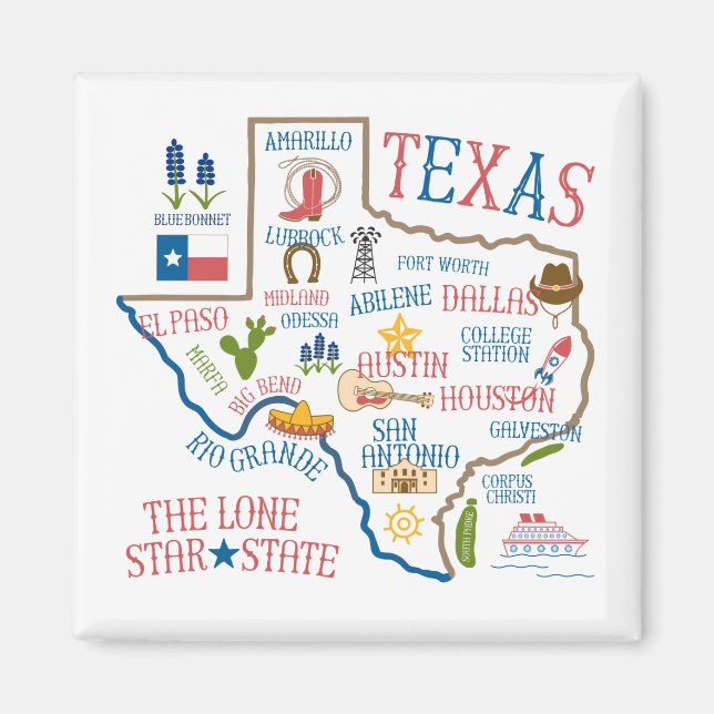 Texas State Landmarks Illustration Magnet (Front)