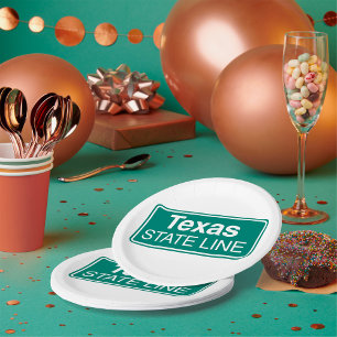 Texas State Line Road Sign Paper Plate