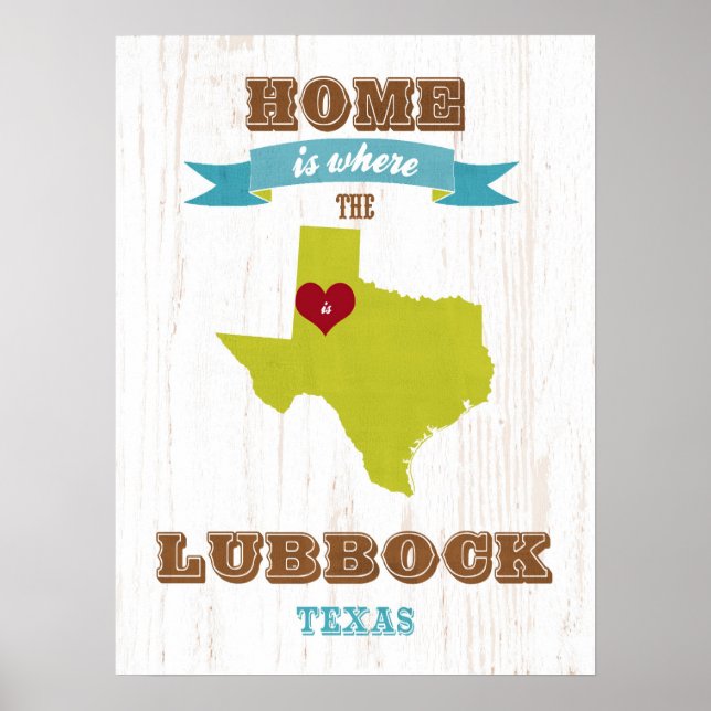 Texas State Map Art- Love Lubbock Art Poster (Front)