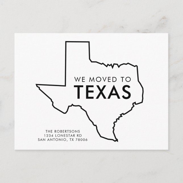  Texas State Map Black and White New Address Announcement Postcard (Front)