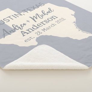 Texas State Map Couple Name and Date Wedding Sherpa Blanket