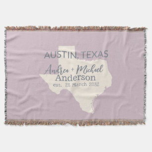 Texas State Map Couple Name and Date Wedding  Throw Blanket