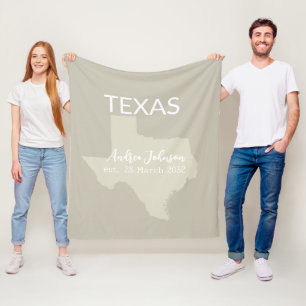 Texas State Map Custom Name and Date Fleece Blanket