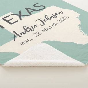 Texas State Map Custom Name and Date Sherpa Blanket