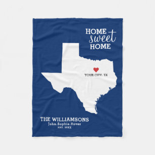 Texas State Map Custom Names, City, Date, Colour Fleece Blanket