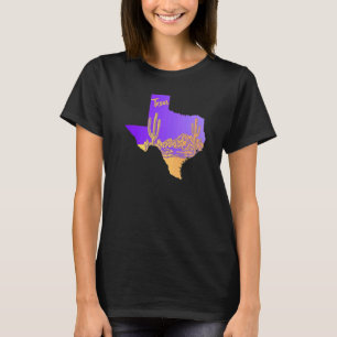Texas State Map Desert Landscape Cacti Hand Drawn T-Shirt