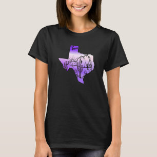Texas State Map Desert Landscape Hand Drawn Black  T-Shirt