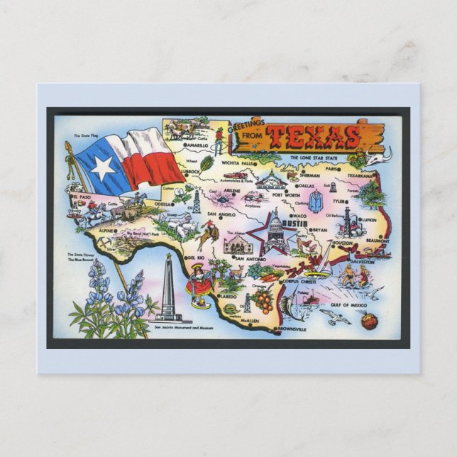 Texas State Map Postcard (Front)