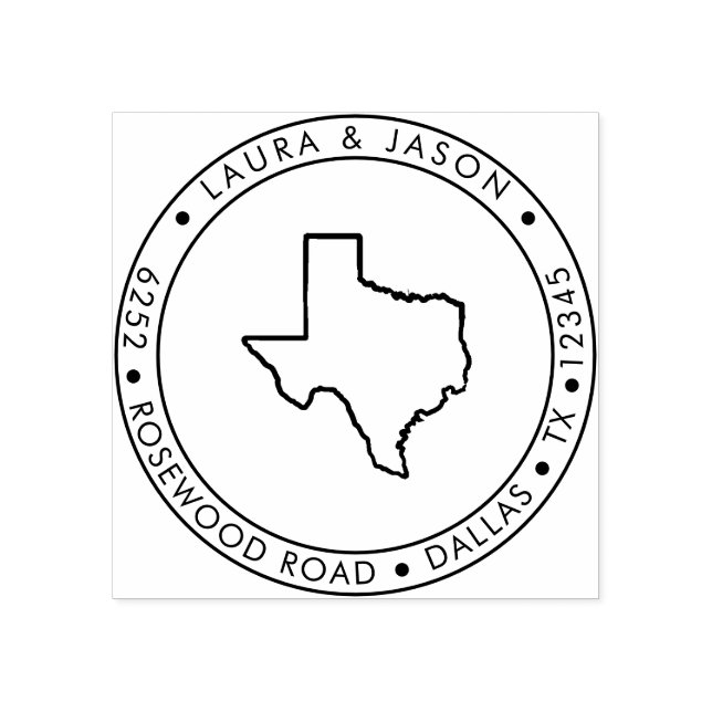Texas State Map Return Address Wood Rubber Stamp (Imprint)