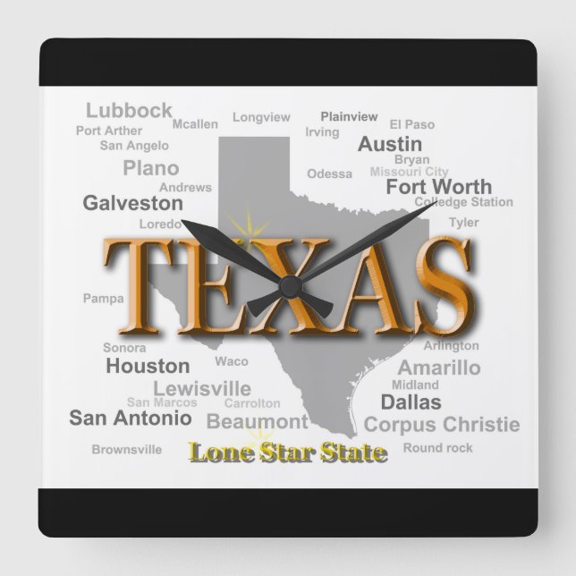 Texas State Map Square Wall Clock (Front)