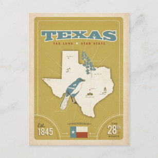 Texas State Map   The Lone Star State Postcard