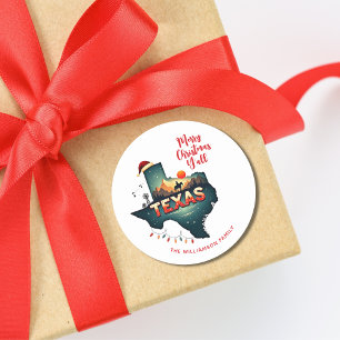 Texas State Merry Christmas Y'all Custom Text Xmas Classic Round Sticker