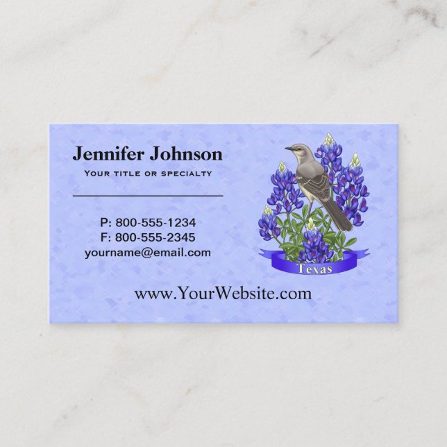 Texas State Mockingbird & Bluebonnet Flower Appointment Card (Front)