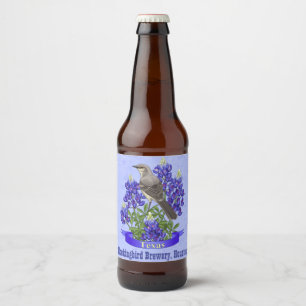 Texas State Mockingbird & Bluebonnet Flower Beer Bottle Label