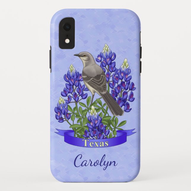 Texas State Mockingbird & Bluebonnet Flower Case-Mate iPhone Case (Back)