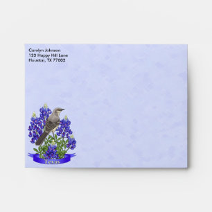 Texas State Mockingbird & Bluebonnet Flower Envelope