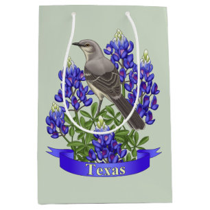 Texas State Mockingbird & Bluebonnet Flower Medium Gift Bag
